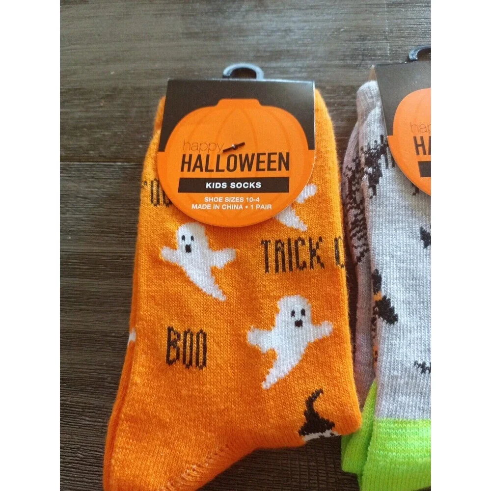 Ghost Dinosaur Skeleton Happy Halloween Kids Socks Size 10-4 Lot Of 2